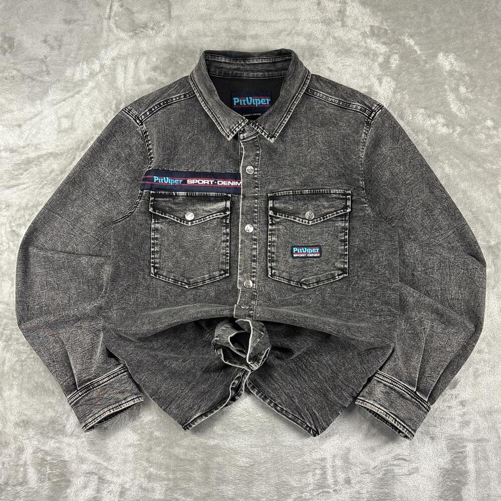 Pit Viper Sport-Denim Dark Grey Heavyweight Button-Down Shirt Size Small